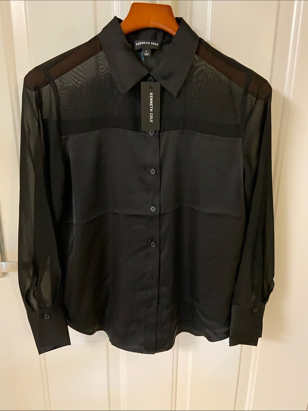 🖤KENNETH COLE LADIES SILKY BLOUSE WITH SHEER SLEEVES AND
UPPER PART OF BLOUSE🖤